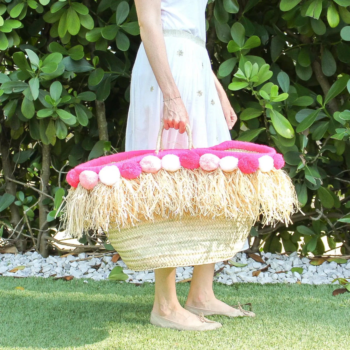 Straw PomPom Basket