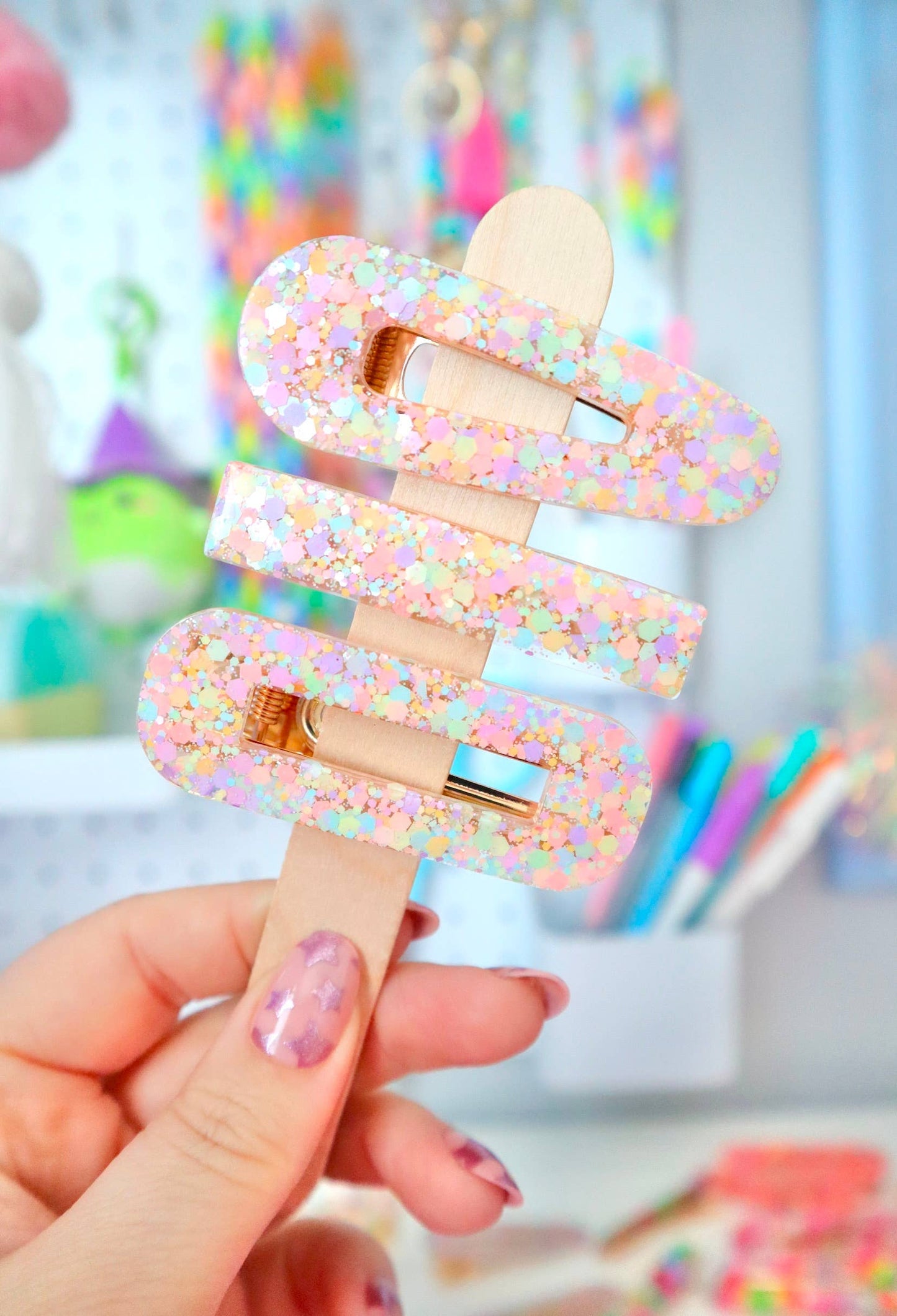 Pastel Confetti Resin Hair Clips