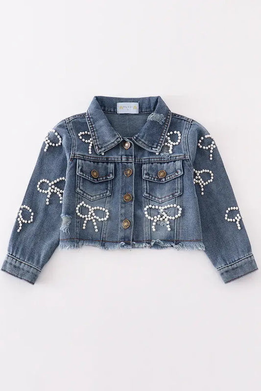 Girl pearl denim jacket