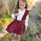 Kids Cream & Wine Ruffled Suspender Pinafore Skirt Set