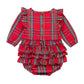 Baby Girls Tis The Season Plaid Long Sleeve Ruffle Trim Bubble Romper