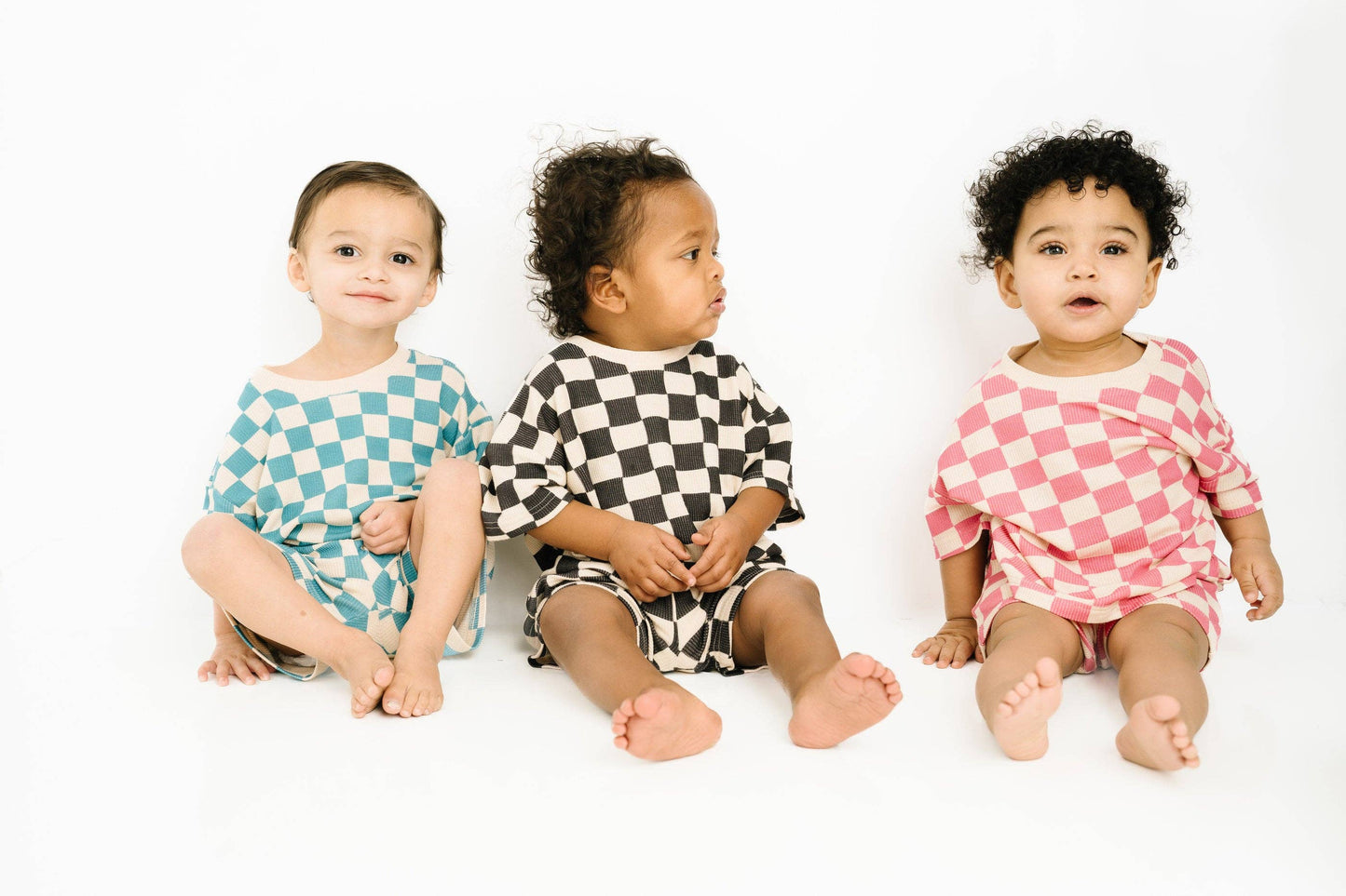 Blue Checkered Waffle Bamboo Shorts Set