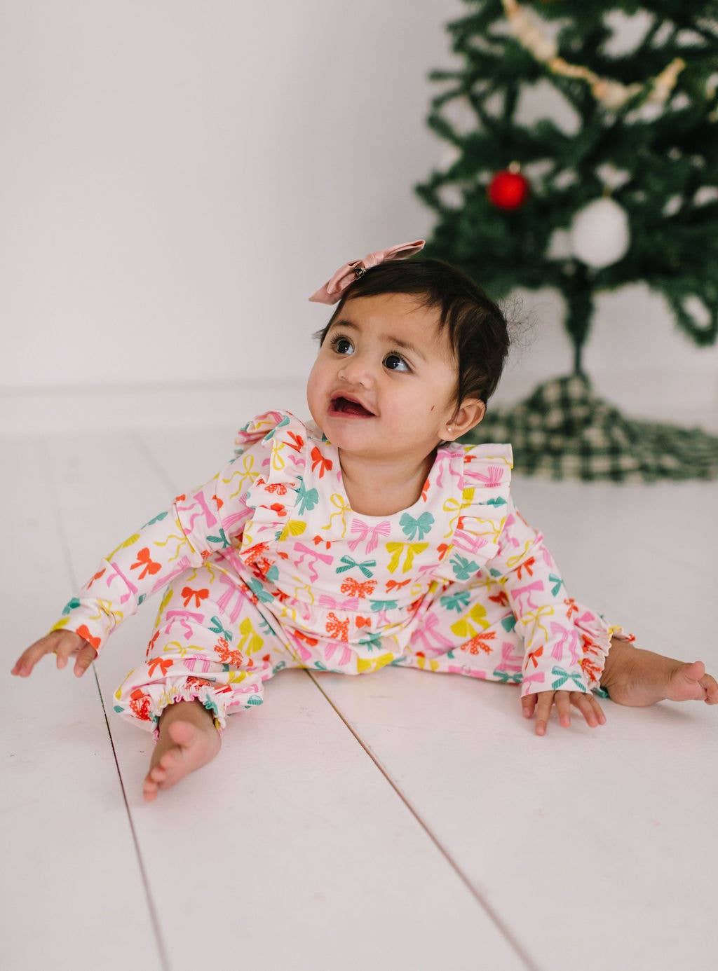 Mabel Romper in Holiday Bows | baby clothing 