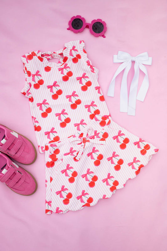 Scalloped Skirt Set- Cherry Pop