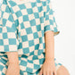 Blue Checkered Waffle Bamboo Shorts Set