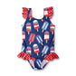 Navy Popsicles Ruffle-Accent One-Piece