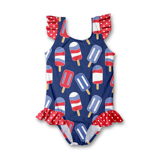 Navy Popsicles Ruffle-Accent One-Piece