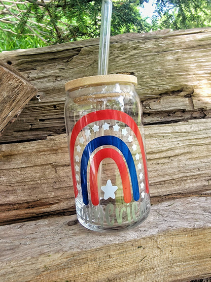 Patriotic Beer Can Glass, America Beer Glass, 4th of July