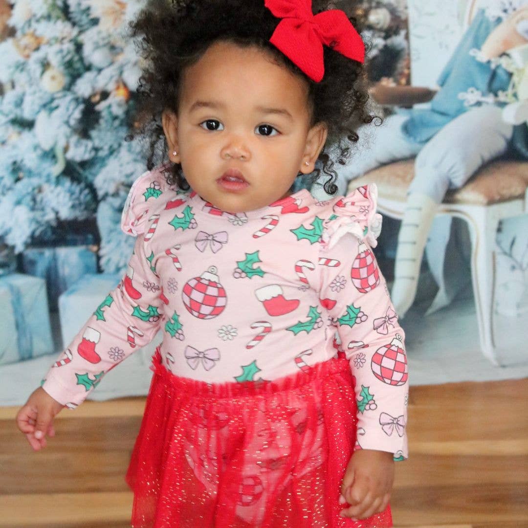 Disco Christmas Long Sleeve Tutu Bodysuit Baby Holiday