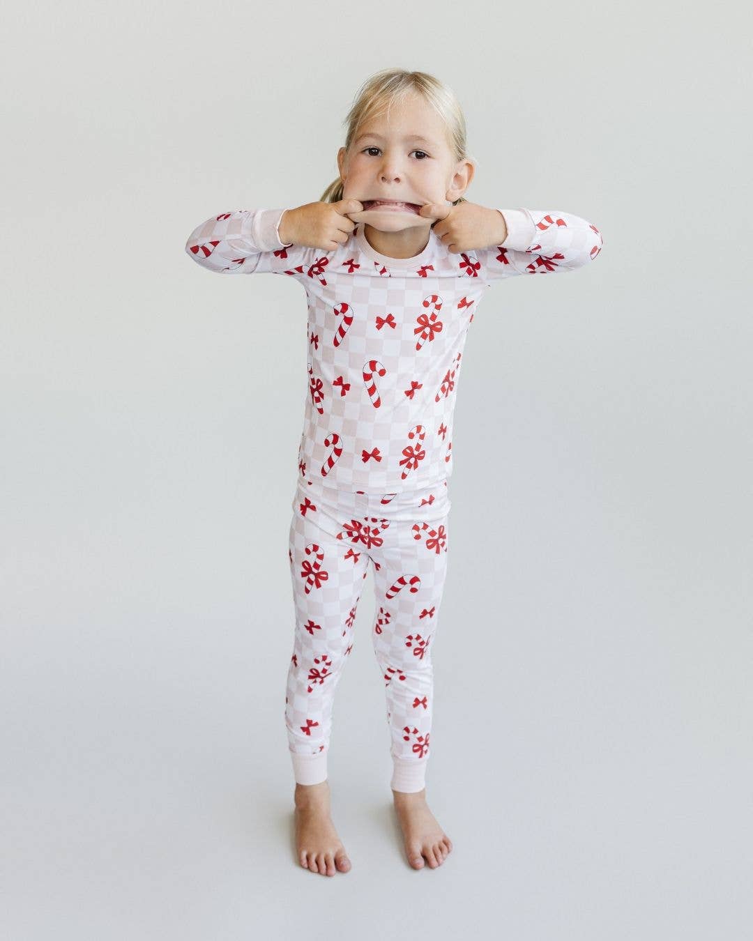 Christmas Bamboo Kids Two Piece Set | Bows & Candy Cane