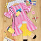 Striped Ruffle Sleeve Dress w/ Polka Dot Pencil Applique