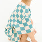 Blue Checkered Waffle Bamboo Shorts Set