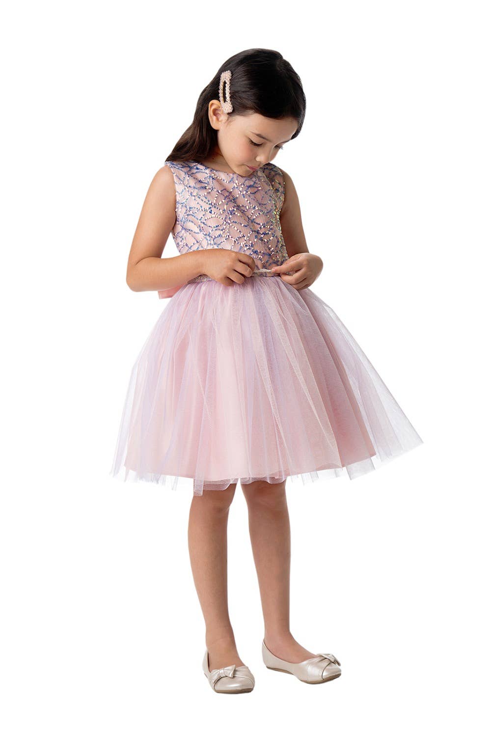 SK887 - multi tone sequin with satin & crystal tulle