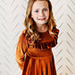 Kids Rust Velvet Ruffle Fancy Winter Christmas Holiday Dress