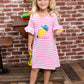 Striped Ruffle Sleeve Dress w/ Polka Dot Pencil Applique