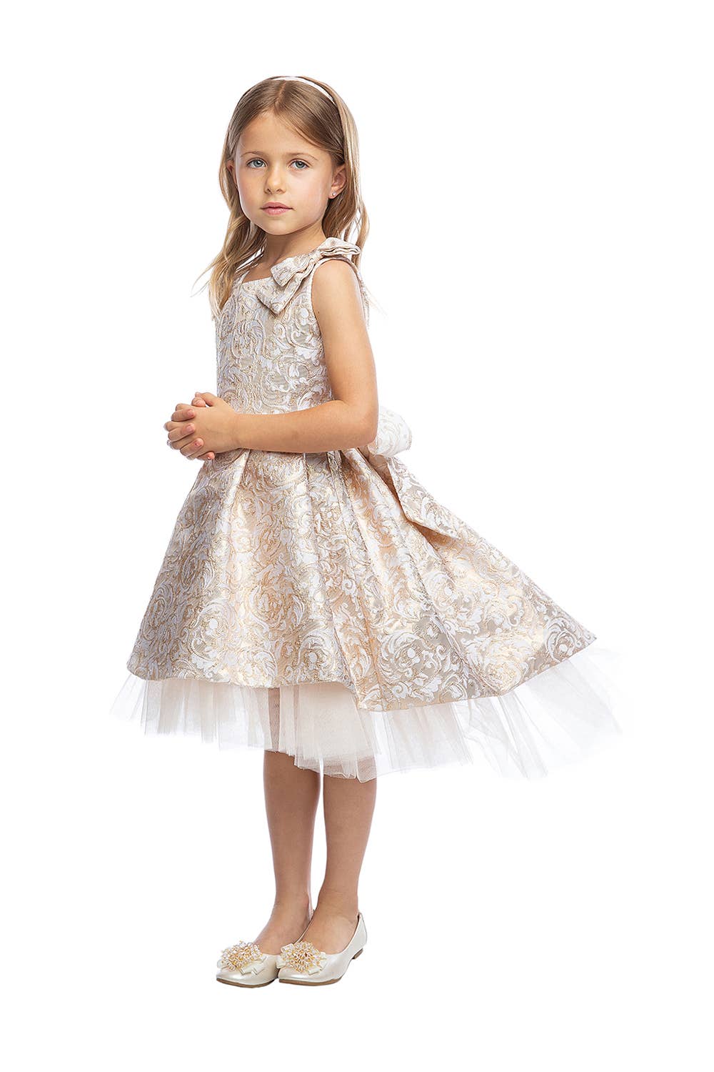 SK806 - pleated luxe jacquard hi-low dress