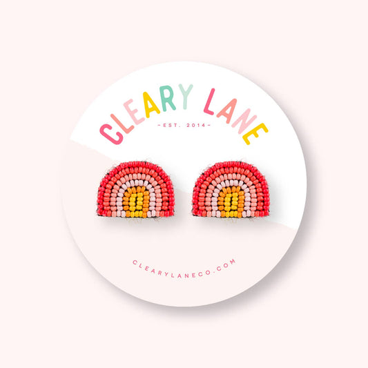 Beaded Rainbow Stud Earrings | Pink & Orange Rainbow