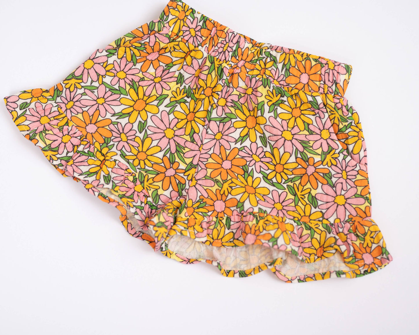 SUMMER DAISIES GIRLS DOUBLE GAUZE RUFFLE SHORTS