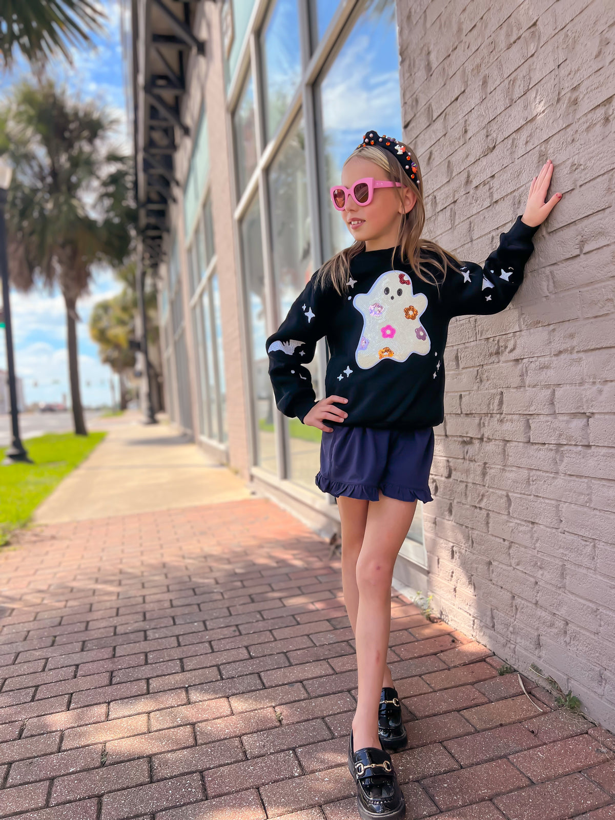Embellished Ghost Halloween Crewneck