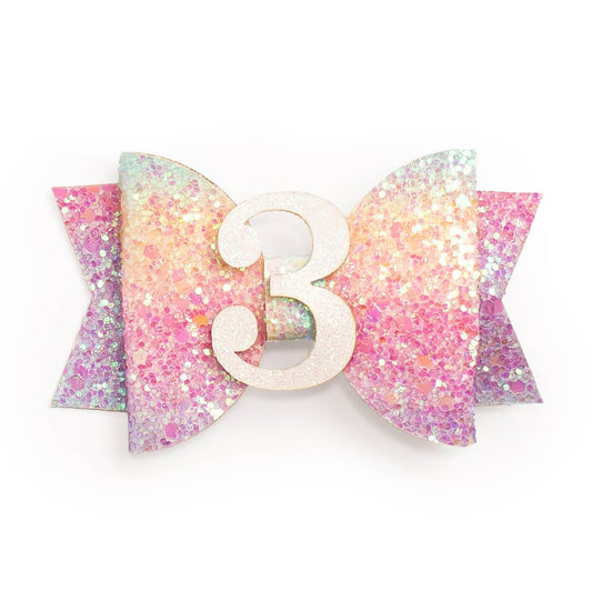 Pastel Rainbow Bow #3 Clip - Kids Birthday Hair Clip