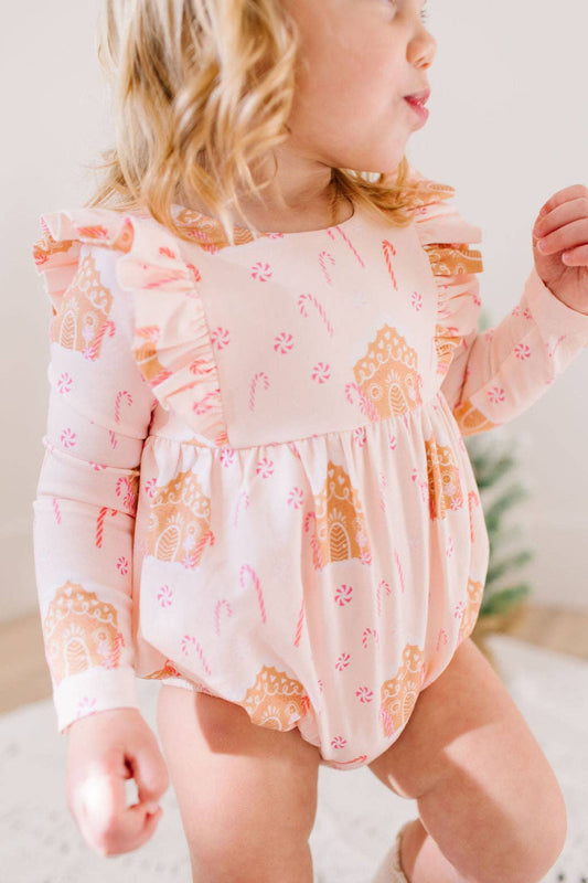 Leah Romper in Gingerbread | Baby Bubble | Christmas