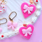 Girly Pink Bow Heart Earrings