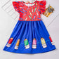 Girls Colorful Crayon Ruffle Flare Dress for back to school
