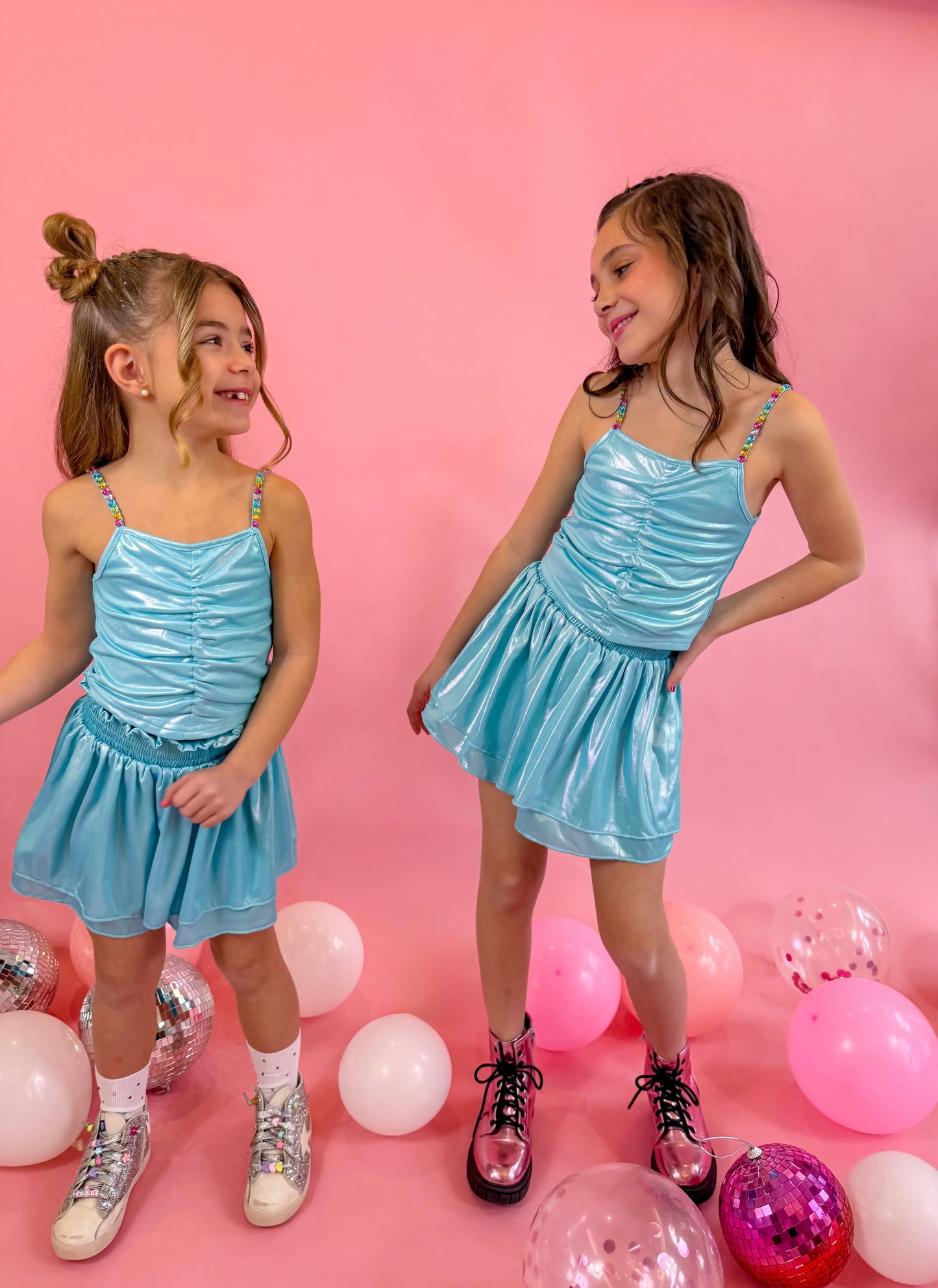 Blue metalic skort set