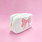 Pink Bow Teddy Cosmetic Zipper Bag - Large