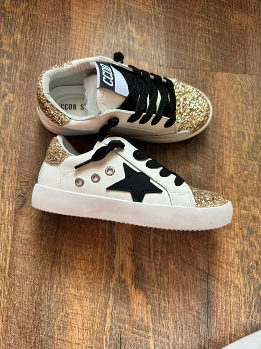 Black Star with Gold Glitter Accent Sneakers  