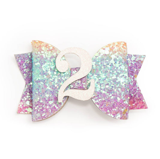 Pastel Rainbow Bow #2 Clip - Kids Birthday Hair Clip