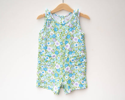 Blue & Green Flower Power Summer Romper Baby Toddler Girl
