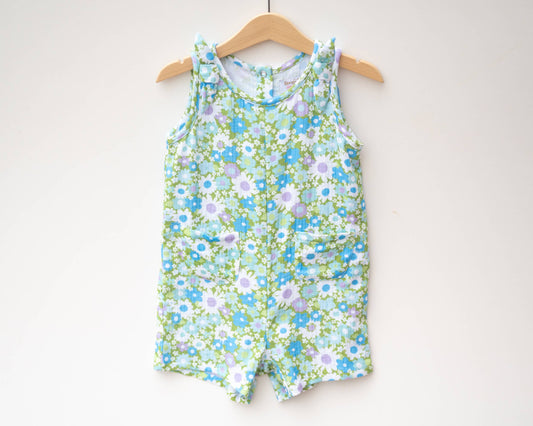 Blue & Green Flower Power Summer Romper Baby Toddler Girl