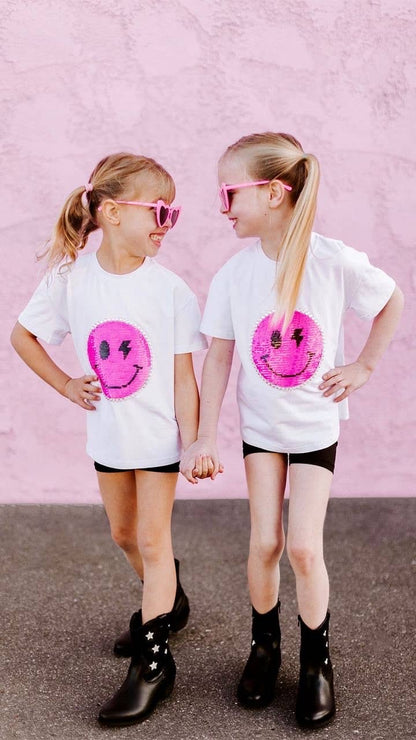 Catch Ya on the Flip Side - Girls Patched Sequins T-Shirt