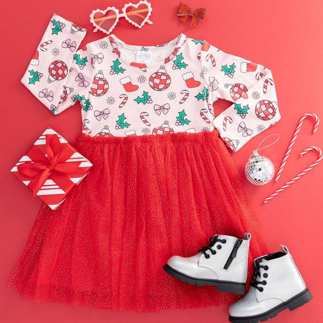 Disco Christmas Long Sleeve Tutu Dress Kids Holiday