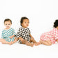 Blue Checkered Waffle Bamboo Shorts Set