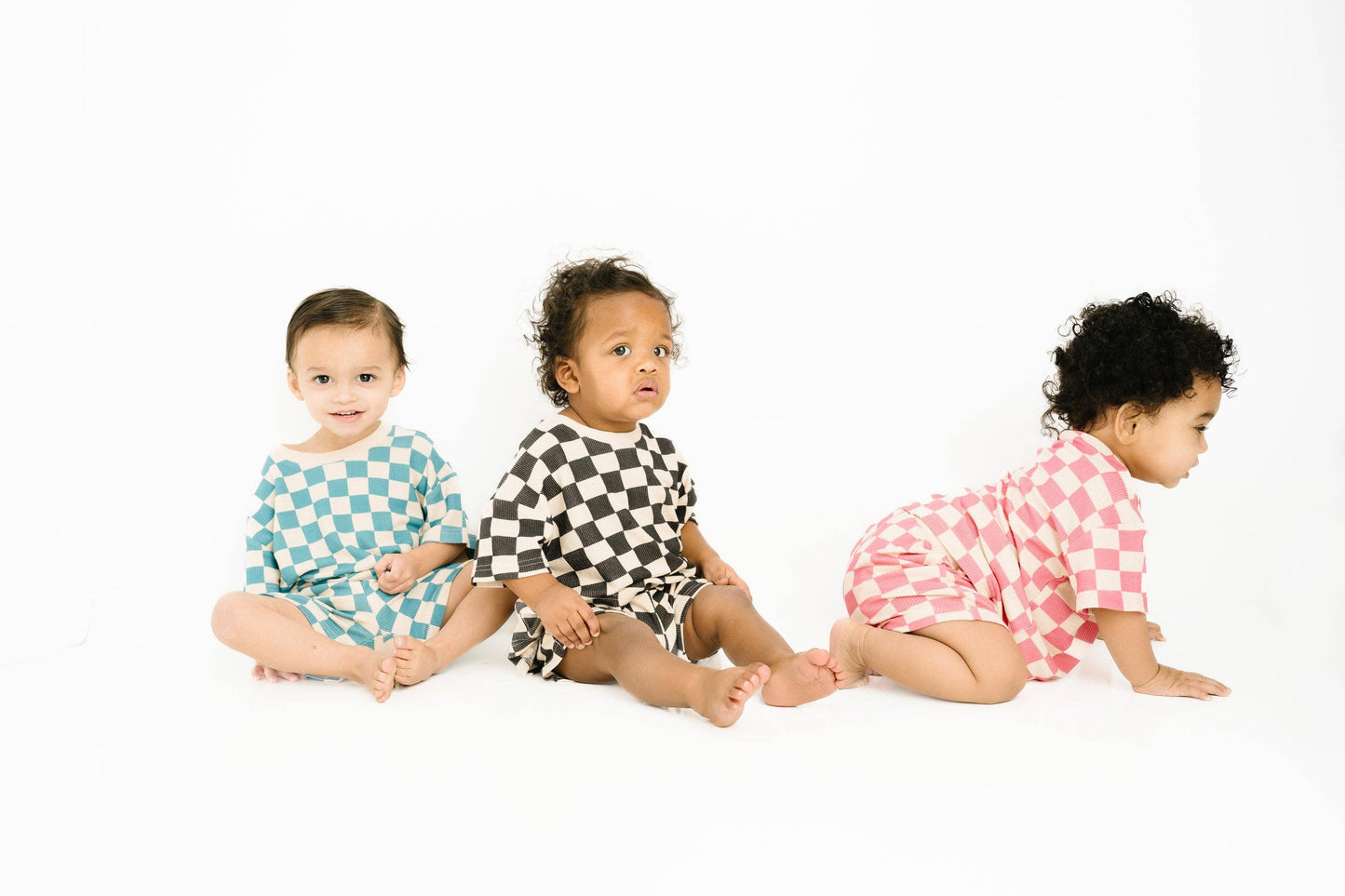 Blue Checkered Waffle Bamboo Shorts Set