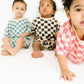 Blue Checkered Waffle Bamboo Shorts Set