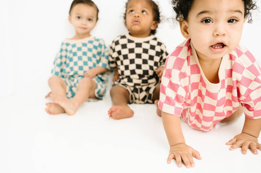Blue Checkered Waffle Bamboo Shorts Set