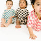 Pink Checkered Waffle Bamboo Shorts Set