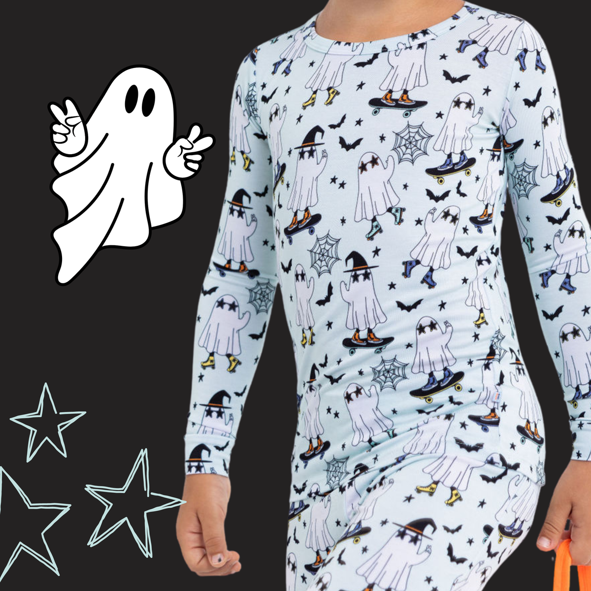 Kids Bamboo Pajamas -Ghouls Night out - Halloween - Coral