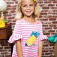 Striped Ruffle Sleeve Dress w/ Polka Dot Pencil Applique
