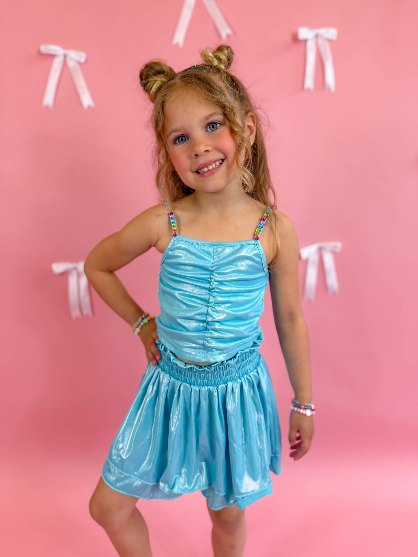 Blue metalic skort set
