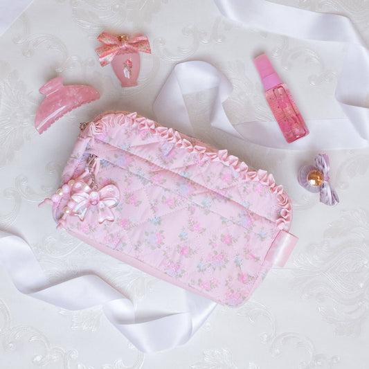 Quilted Floral Printed Pouch with Charm