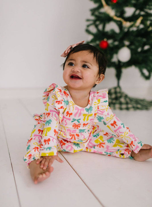 Mabel Romper in Holiday Bows | baby clothing 