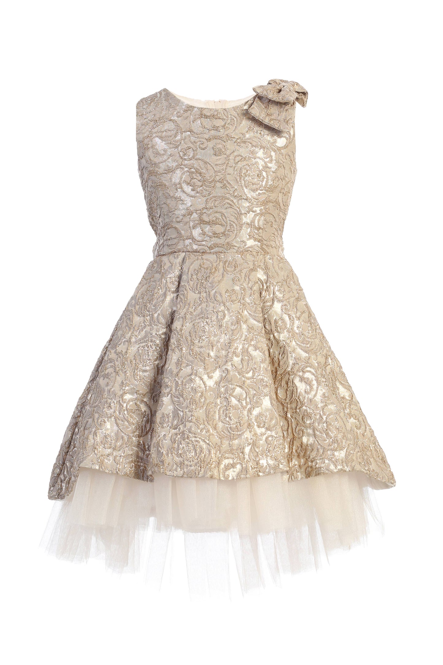 SK806 - pleated luxe jacquard hi-low dress