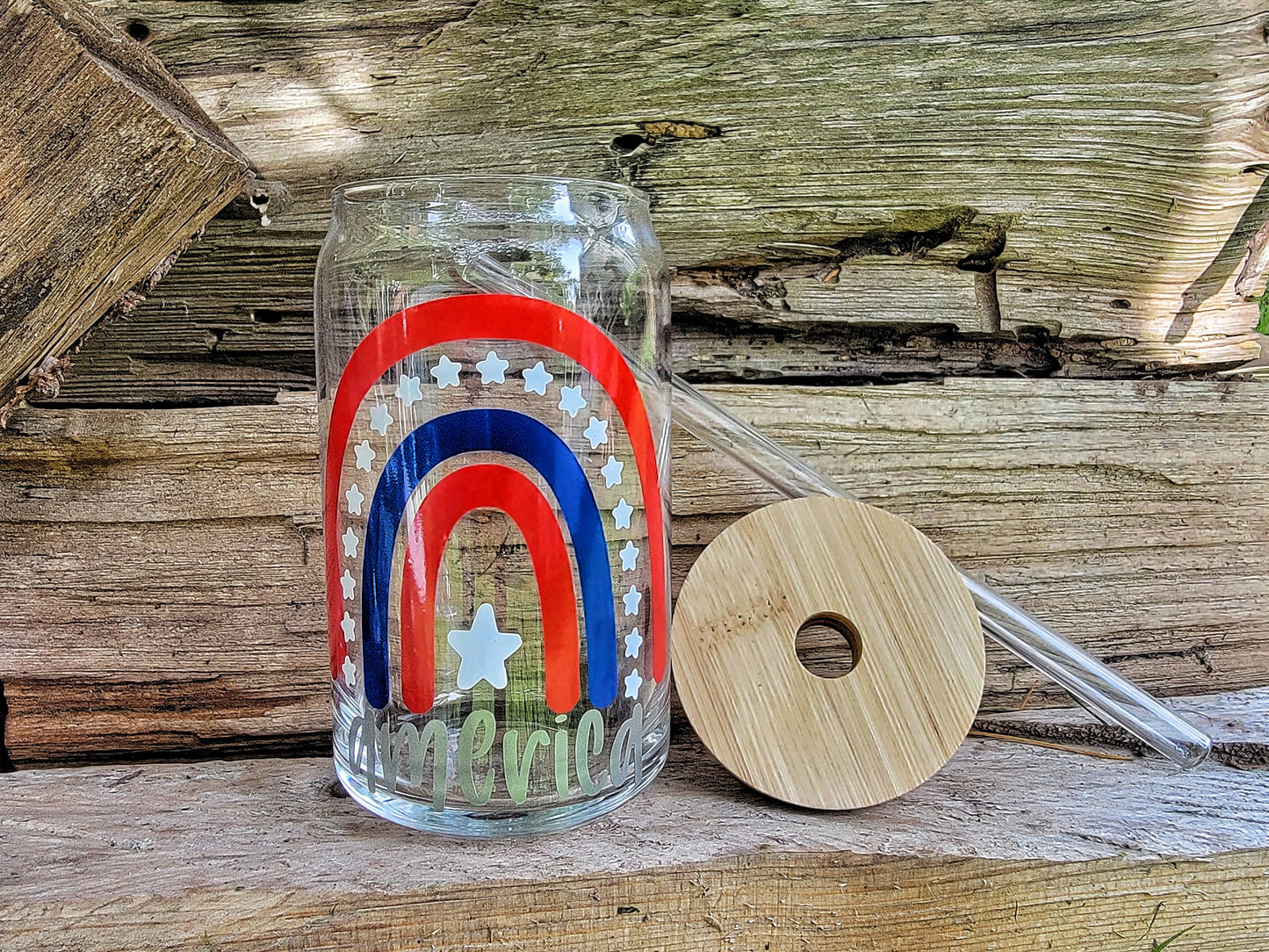 Patriotic Beer Can Glass, America Beer Glass, 4th of July