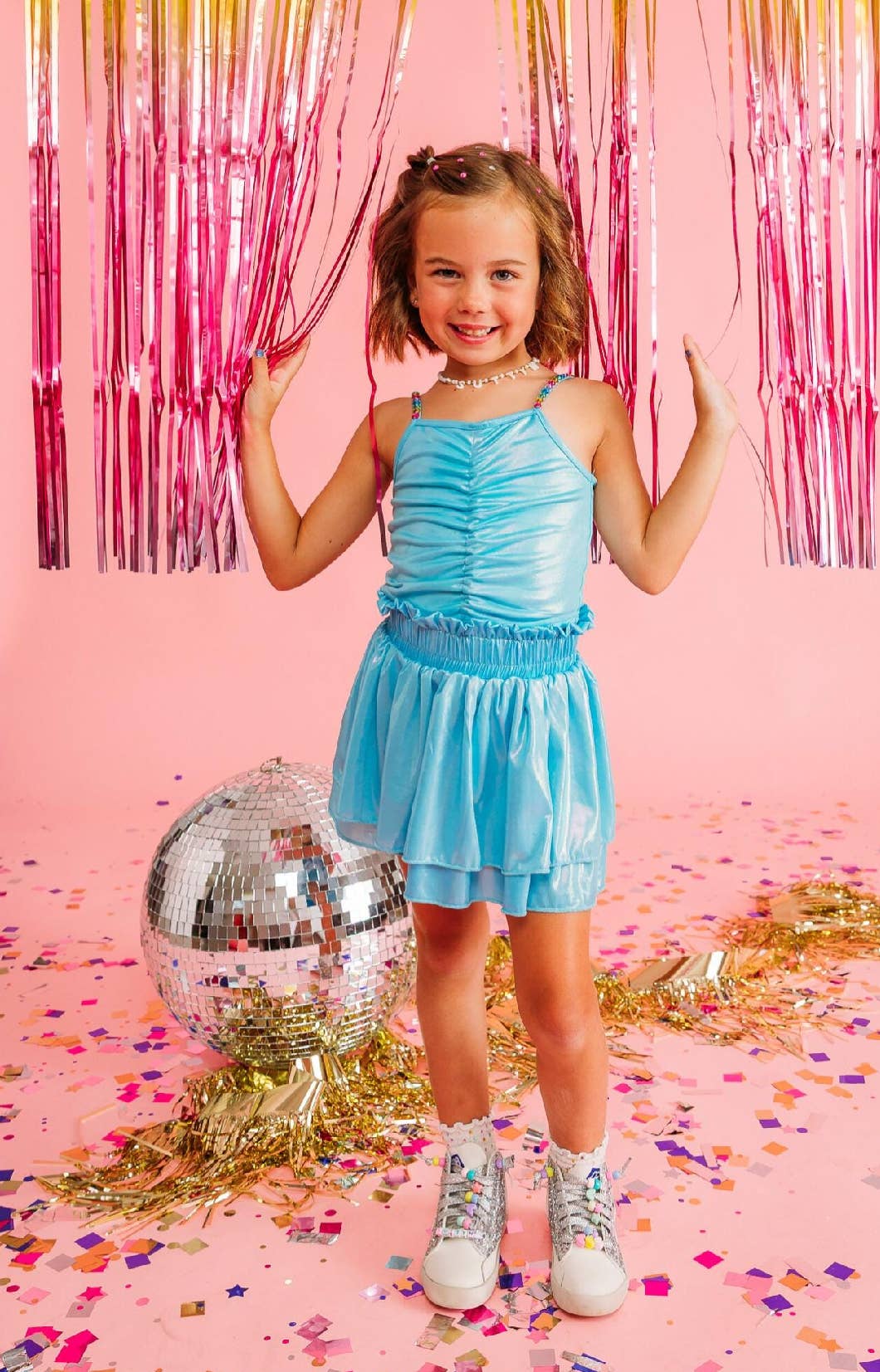 Blue metalic skort set
