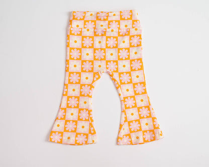 Flower Power Checkered Bell Bottoms for Baby Toddler Kids