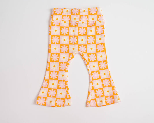 Flower Power Checkered Bell Bottoms for Baby Toddler Kids